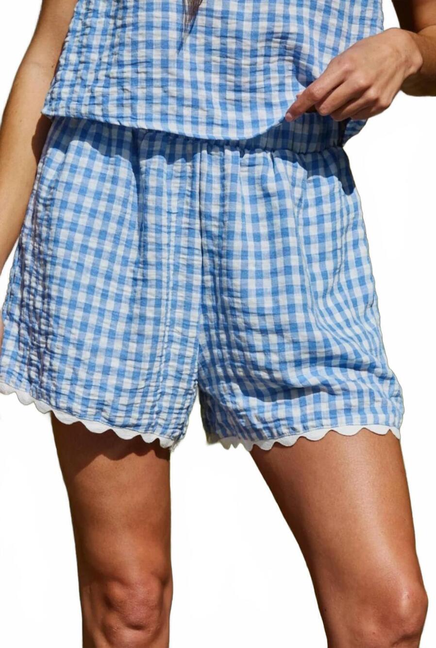 NEW BY TOGETHER lucy gingham wide leg shorts in light blue